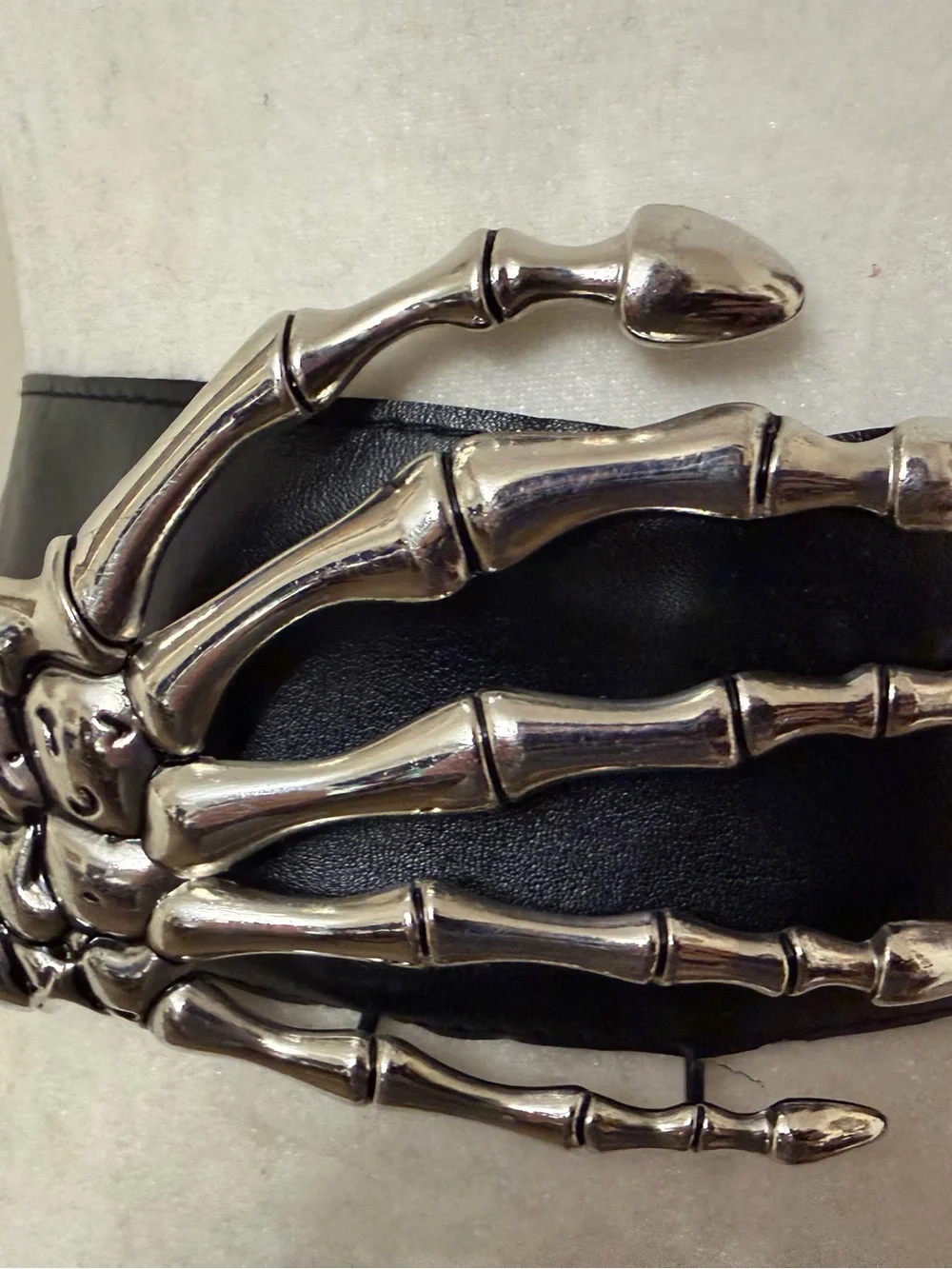 Gothic Skeleton Hands Belt Silver toned Skeleton Bones Faux Leather Tie Belt